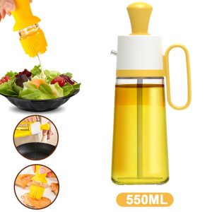 2-in-1 Oil Dispenser with Silicone Brush – Glass Cooking Bottle