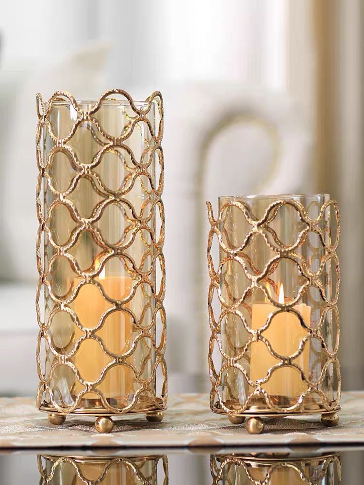 Hollow Out Glass Vase – Golden Geometric Metal Frame - Image 4